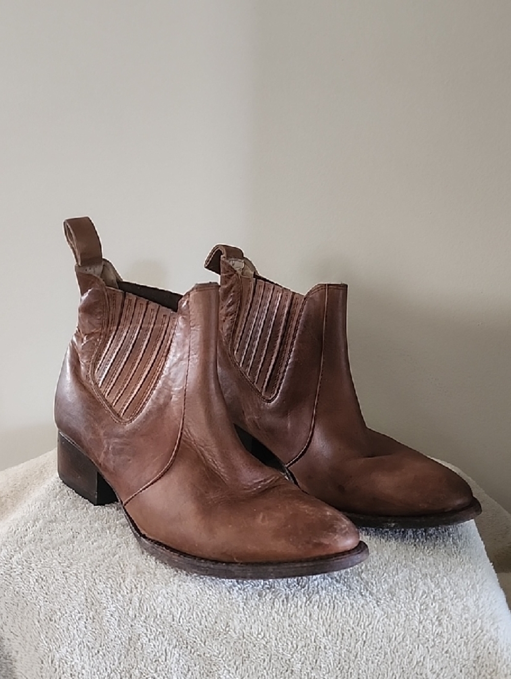 Freebird by Steven Brown Leather Ankle Booties with Elastic Panels
